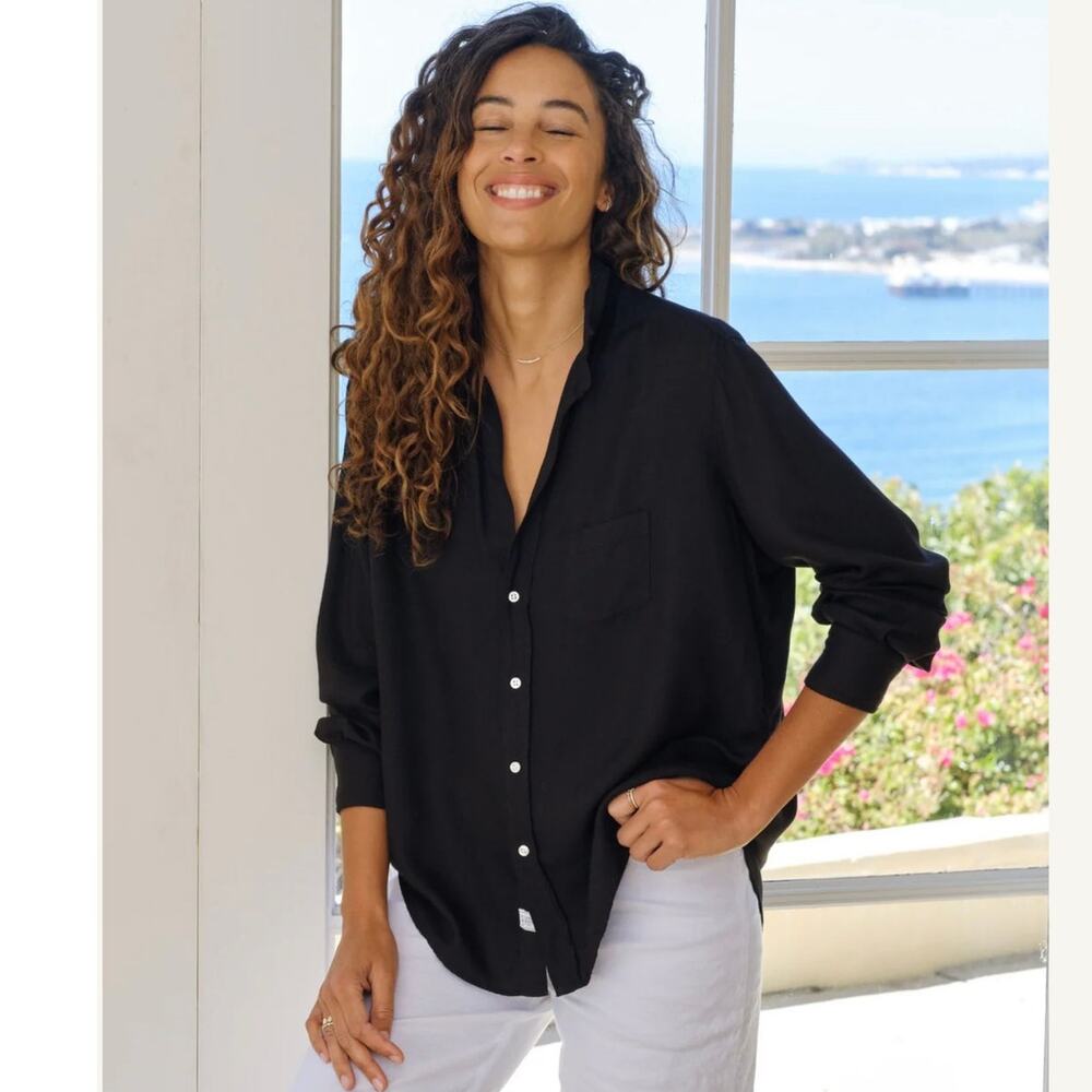 Frank & Eileen Eileen Relaxed Button Up Shirt Black‎ Fluid Modal Size Small